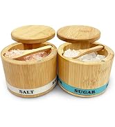 ThougrLyh Salt Sugar Container Sets 2 Bamboo Salt and Sugar Bowls with Lid and Spoon Spices Cella...