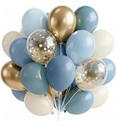 PartyWoo Dusty Blue Balloons 66pcs 12 Inch Light Baby Slate Blue Off White Sand Metallic Gold Boh...