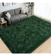Lairep Large Area Rugs for Living Room Bedroom, 5x7 Feet Dark Green Fluffy Shag Rugs, Ultra Soft ...