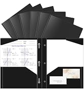 Briartw Heavy Duty Plastic Pocket Folder with Prongs for Letter Size Paper,6 Black File Folder,2 ...