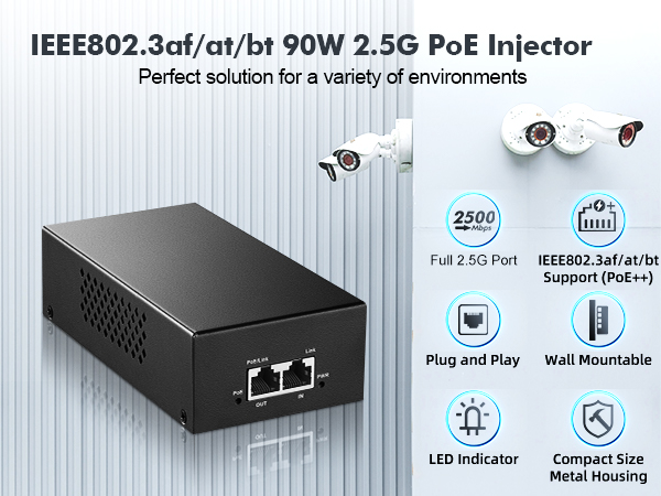 90W 2.5G PoE Injector