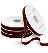 Jutieuo 40 Yards Brown Chrismas Velvet Ribbon 3/8 Inch for Gift Wrapping, Christmas Tree Bows Doo...