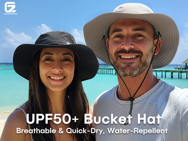 UPF 50+ UV Protection Bucket Hat with Windproof Strap Breathable Sun Hat for Fishing Hiking Outdoor