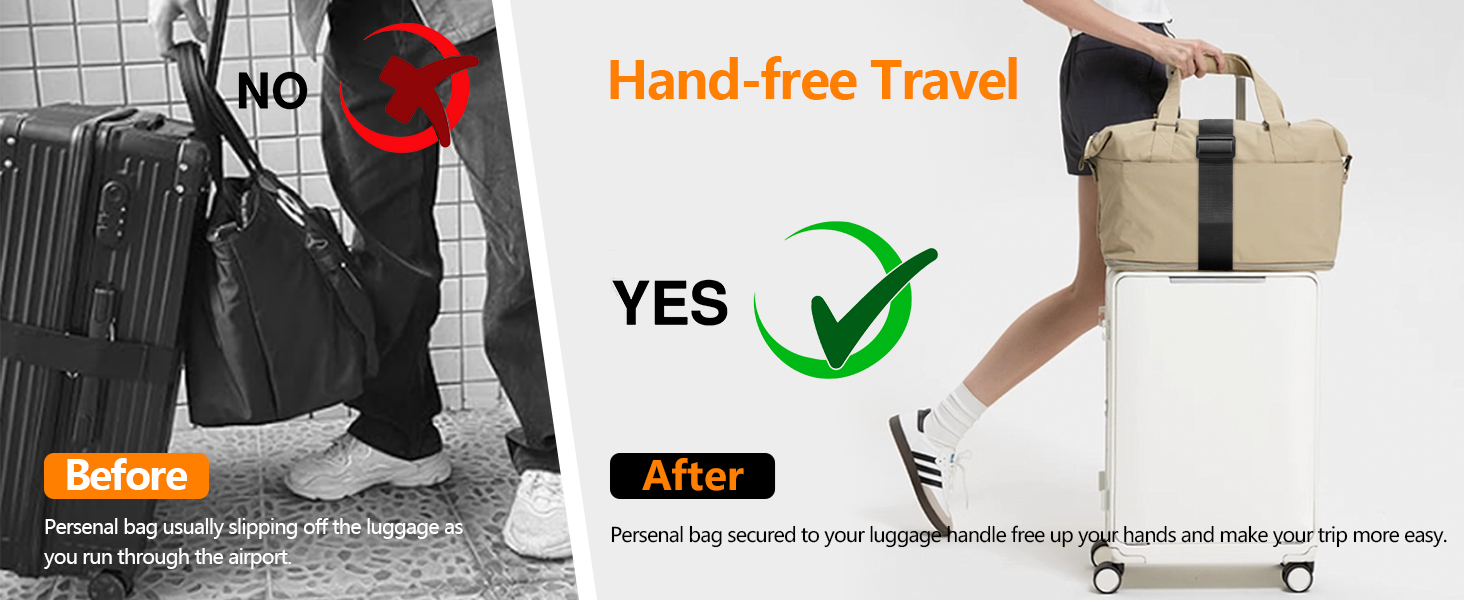 Persenal bag secured to your luggage handle, free up your hands