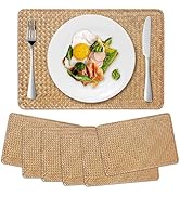 6 Pack Woven Placements, Seagrass Placements, Rectangular Rattan Placements, Natural Wicker Place...