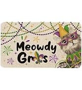 Kuyuayee Mardi Gras Cat Welcome Doormat 30x17 Inch Non-Slip Washable Mardi Gras Decor Rug