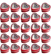 Thintinick 25-Pack 2oz Empty Heart Shaped Mini Metal Tins with Clear View Window Lids for Candle ...