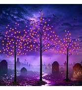 Set of 3 Lighted Black Halloween Tree Lights 4/5/6FT 288 LED Orange Purple | Pre-lit Spooky Tree ...