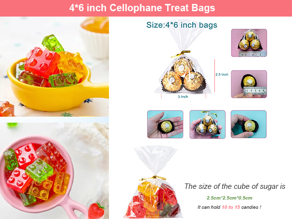 Plastic Candy Bags Gift Bags Goodie Bags with Twist Ties for Valentine, Birthday, Gift Cookie Snack