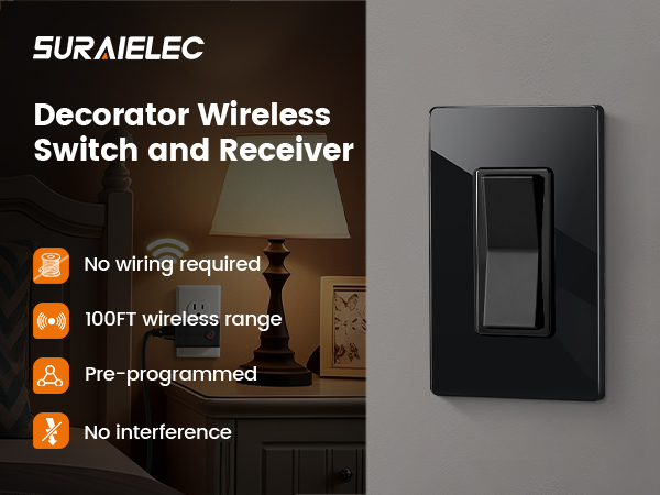 Suraielec decora style wireless wall switch and outlet receiver kit plug-in lights appliances lamps