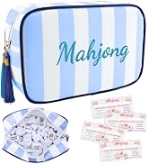 MRYAWXBK Mahjong Tile Bag with Zipper, Striped Embroidered Mahjong Storage Pouch Bags for Tiles B...