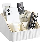 Cretkhp Remote Control Holder with 4 Compartments, PU Leather Small Nightstand Organizer for Home...
