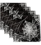 Horaldaily Halloween Cloth Napkins 18 x 18 Inch, Black Cobweb Party Dinner Decoration Washable Na...