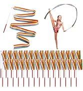 Jucoan 30 Pack Rainbow Dance Ribbons for Kids, 6.6 Ft Rhythmic Gymnastics Dancing Ribbon Streamer...