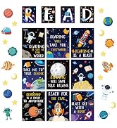 JarThenaAMCS 35Pcs Outer Space Reading Classroom Bulletin Board Decorations Motivational Posters ...