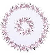 Raedan White Dark Red Linen Lace Doily 33 inches Round Coffee Table Topper Dresser Scarf Place Ma...