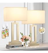 Bedroom Table Lamps Set of 2 - Touch Bedside Lamps with USB C+A, 3 Way Dimmable Gold Lamp for Nig...
