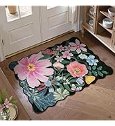 Zealude Floral 2x3 Small Kitchen Rugs for Entryway Black Door Mat Indoor Entrance,Flower Scallope...
