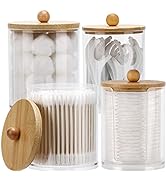 Tbestmax 4 Pcs Qtip Holder Dispenser for Cotton Ball, Cotton Swab, Floss - 10 oz, 12 oz Clear Apo...