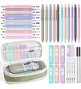 Nicpro 39 PCS Aesthetic School Supplies with Cute Pencil Case, 12 Color Pastel Highlighters, 5 Qu...