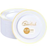 Goodluck 100PCS Gold Plastic Plates, 10.25 Inch Dinner Plate with Gold Rim, Heavy Duty Disposable...