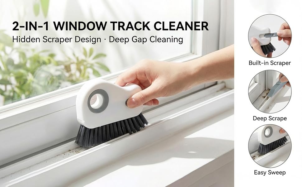 2 in 1 Groove Cleaning Brush, Grout Cleaner Tool & Multifunction Window Track Cleaner