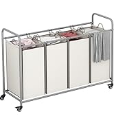 Laundry Sorter 4 Section Hamper Sorter with Heavy Duty Lockable Rolling Wheels Removable Bags Bas...