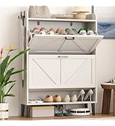 HOMEFORT Shoe Storage Cabinet for Entryway, Slim Shoe Organizer with Two Flip Drawers, Narrow Sho...