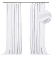 100% Blackout Shield Bright White Blackout Curtains for Bedroom 84 Inch Long 2 Panels Set, Clip R...