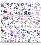 Ozepao Glitter Temporary Tattoos for Girls, 12 Sheets of Mixed Butterfly, Fairy, Mermaid Tattoo S...