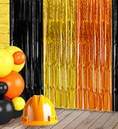 Construction Foil Fringe Curtains Backdrop Birthday Party Decorations