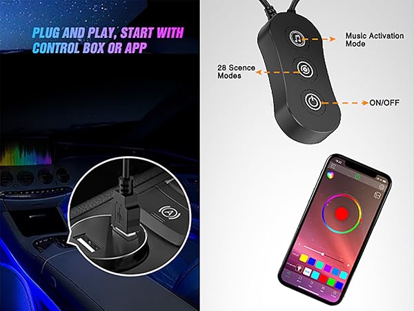 USB RGB Interior Lights with APP Control