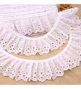 IDONGCAI 2.8 inch Ruffled Eyelet Trim 4 Continuous Yards,White Gathered Embroidery Eyelet Trim,El...