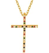Elurent 18K Gold Plated Cross Necklace for Women, Cubic Zirconia Dainty Pendant Chain, Elegant Fa...