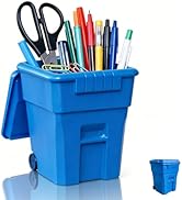 ini Trash Can Pen Holder with Lid - 3-in-1 Desk Organizer Pencil Cup Small Plant Pot with Drainag...