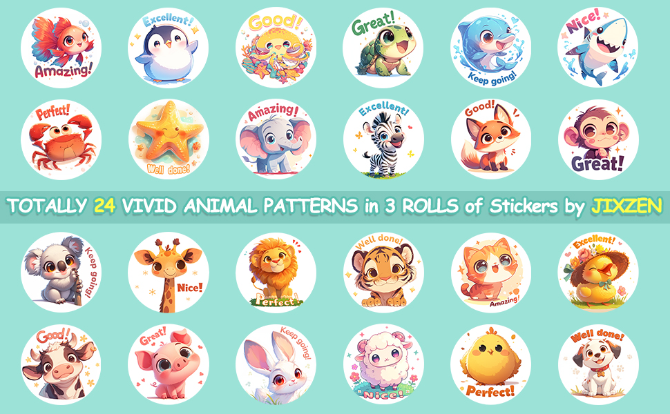 JIXZEN 3 Rolls of Cute Animal Stickers