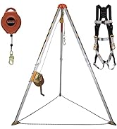 Aluminum Confined Space Tripod Kit with 65' Winch, Pulley, Carabiner, Fall Protection Safety Harn...
