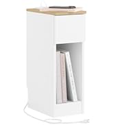 SoBuy Narrow Nightstand with Charging Station, Slim Bedside Table with Drawers, USB & Type-C Port...