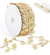 Naidiler Gold Leaf Ribbon, 40 Yards Artificial Gold Leaf Trim for DIY Crafts, Wrapping, Wedding C...