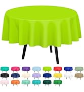 QIKSION 2 Pack Lime Green Plastic Tablecloth Disposable Circle Table Covers Green Table Cloths fo...