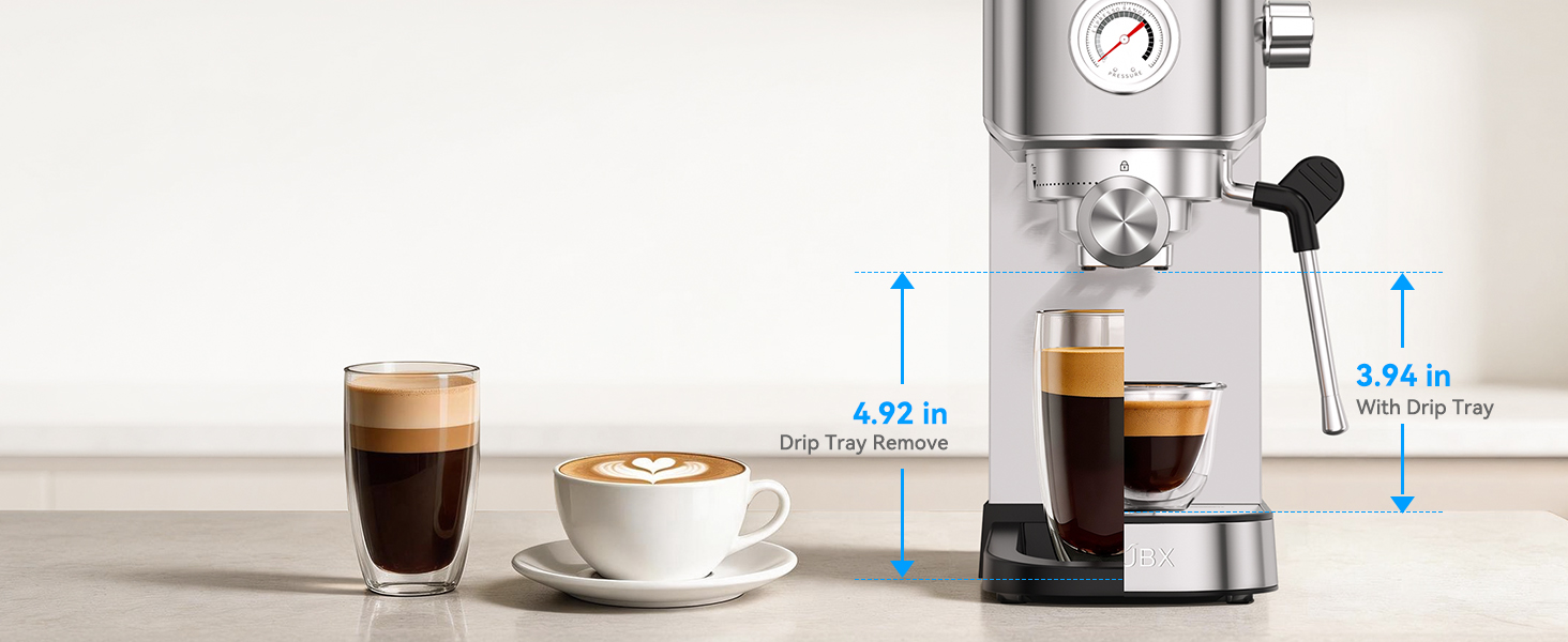 espresso machine removable drip tray tall mug latte glass extra clearance 4.9 inches