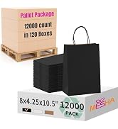 MESHA Gift Paper Bags 12000 PACK 8x4.25x10.5'' Black Medium Shopping Kraft Bags Bulk with Handles...