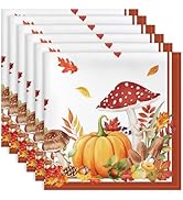 Arquiel Fall Pumpkin Mushroom Napkins, 18×18 Inch Dinner Cloth Napkins Set of 6, Washable Cotton ...
