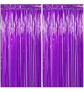 Graduation Decorations Thicken Purple Streamers 2 Pack 3.3 x 6.6 FT, Purple Foil Fringe Backdrop ...