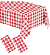 WNINK 2 Pack Red Gingham Tablecloth Rectangular Red and White Checkered Tablecloths Disposable Pl...