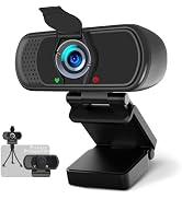 Webcam 1080p, Web Cam with Microphone, Tripod and Privacy Cover, USB Web Camera 110°Wide View, Pl...