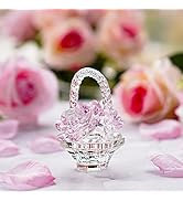H&D HYALINE & DORA Handmade Pink Crystal Rose Flower Basket Design Home Decor Figurine Paperweigh...