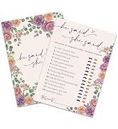 Bridal Shower Game Cards for 25 Guests, He Said She Said Elegant Neutral Floral Engagement & Wedd...