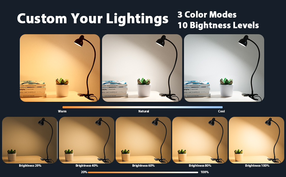 LED Desk Lamp Clip On Reading Light Book Light for Reading in Bed
