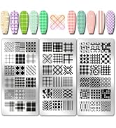 PH PandaHall 3pcs Classic Plaid Pattern Nail Stamp Plate Tartan Nails Art Stencils Stainless Stee...